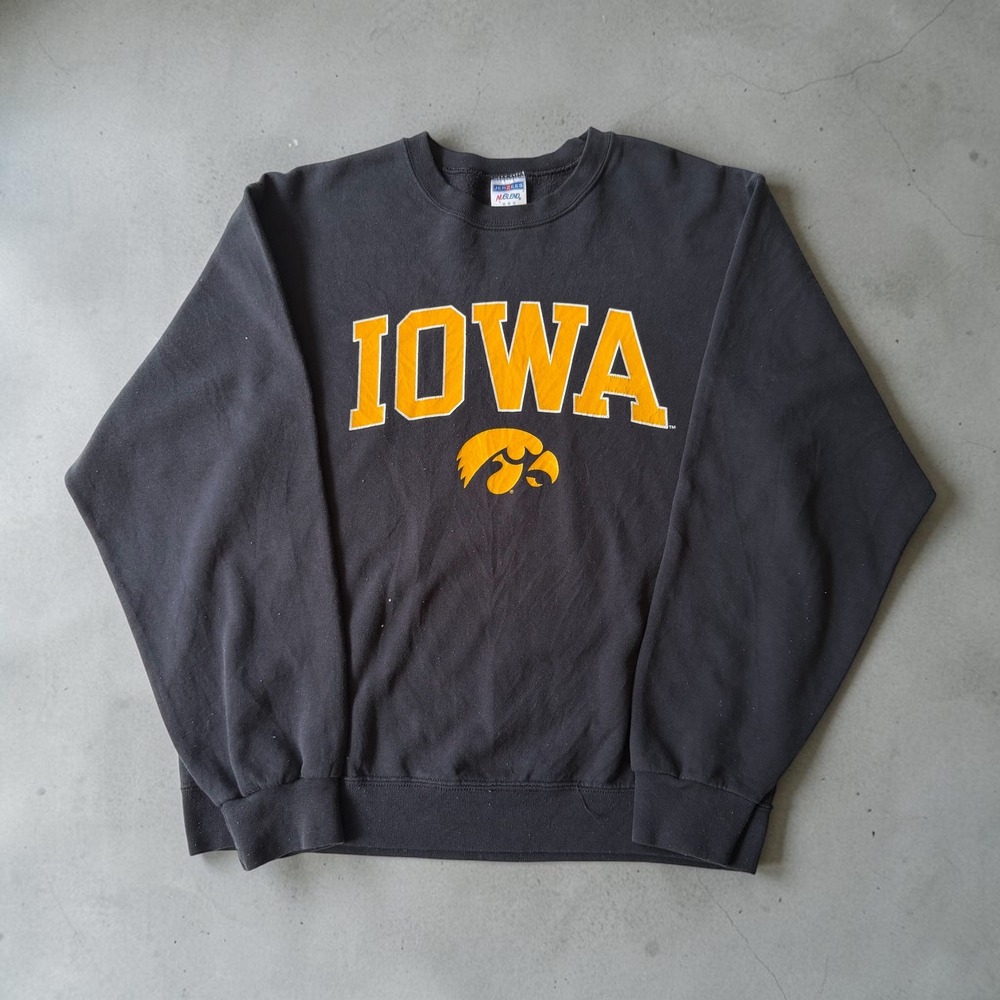 Jerzees Iowa Hawkeyes Sweatshirt Mens Medium Black NCAA Y2K Crewneck Pullover